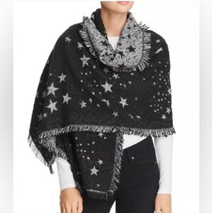 REBECCA MINKOFF METALLIC SILVER INTARSIA BOUCLE BLACK BLANKET SCARF SHAWL WOMEN